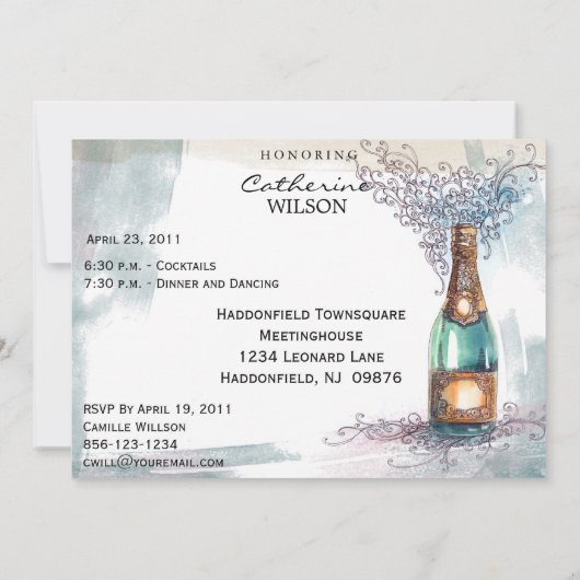 Chic  Champagne Party Invitation Kaart (Achterkant)