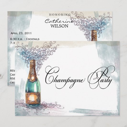 Chic  Champagne Party Invitation Kaart (Voorkant / Achterkant)