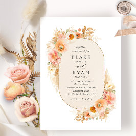 Chic Champagne, peach Blush and Cream Oval Wedding Kaart