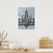 Chic Chandelier Blue Grunge Poster (Keuken)