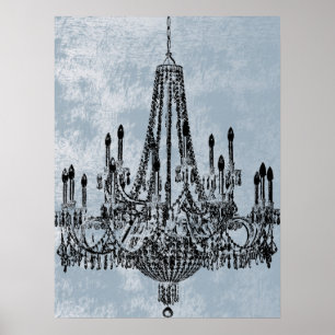 Chic Chandelier Blue Grunge Poster