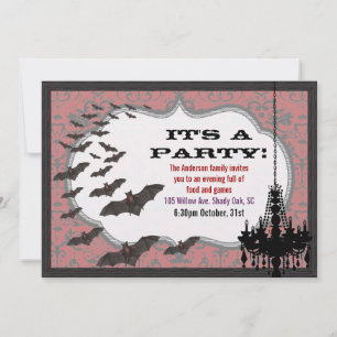Chic Chandelier Damask Halloween Party Kaart