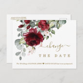 Chic Change Our Date Burgundy Flowers Wedding Briefkaart (Voorkant / Achterkant)