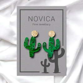 Chic Charcoal Cactus on Grey Earring Display Kaart Visitekaartje