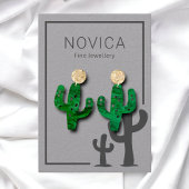 Chic Charcoal Cactus on Grey Earring Display Kaart Visitekaartje
