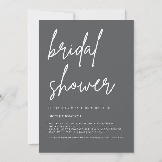 Chic Charcoal Modern Bridal Shower Invitation  Kaart (Voorkant)