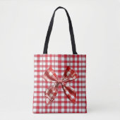 Chic Check Bow Red en White Gingham Tote Bag (Voorkant)