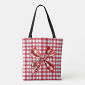 Chic Check Bow Red en White Gingham Tote Bag (Achterkant)