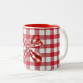 Chic Check Bow Red en White Gingham Tweekleurige Koffiemok (Voorkant rechts)