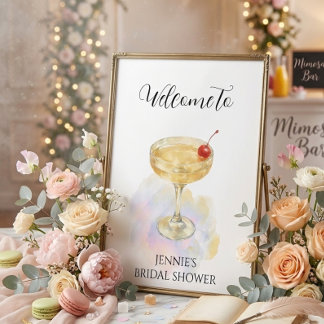 Chic Cherry Cocktail Watercolor Bruidsfeest  Reclamebord Met Voetstuk