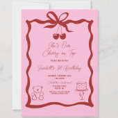 Chic Cherry op Top Bow Roze en Rood 1e verjaardag Kaart