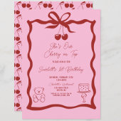 Chic Cherry op Top Bow Roze en Rood 1e verjaardag Kaart