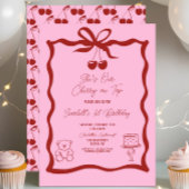 Chic Cherry op Top Bow Roze en Rood 1e verjaardag Kaart