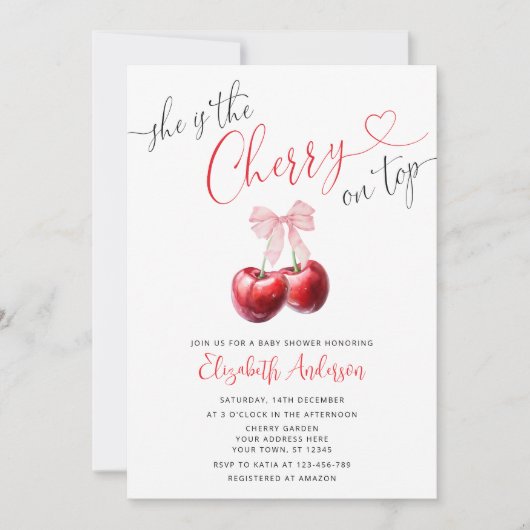 Chic Cherry op Top Coquette Baby shower Kaart (Voorkant)