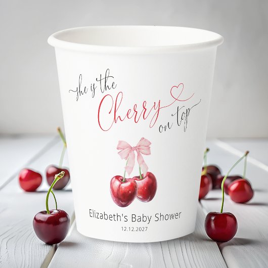 Chic Cherry op Top Coquette Baby shower Papieren Bekers