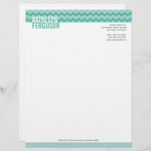 Chic chevron blauwgroen blauw met twee tinten stij briefhoofd sjabloon (Voorkant / Achterkant)