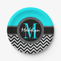 Chic Chevron Bright Aqua Verjaardag Monogram