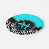 Chic Chevron Bright Aqua Verjaardag Monogram Papieren Bordje (Gekanteld)
