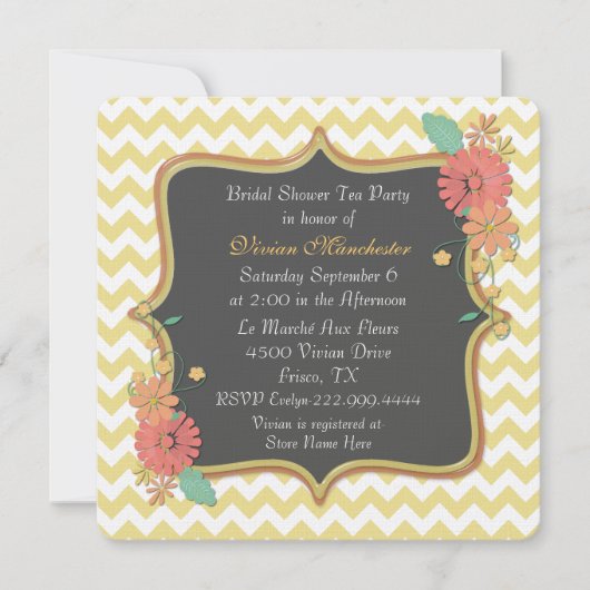 Chic Chevron en Floral Bridal Shower Invitation Kaart (Voorkant)