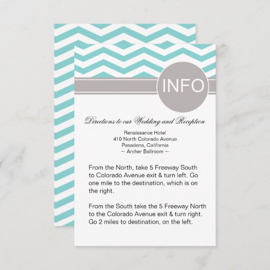 Chic Chevron Info Wedding Directions | blauwgroen Informatiekaartje (Voorkant / Achterkant)