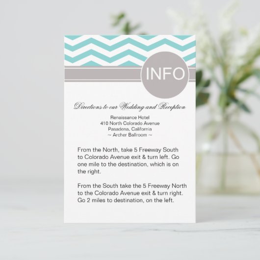 Chic Chevron Info Wedding Directions | blauwgroen Informatiekaartje (Staand voorkant)