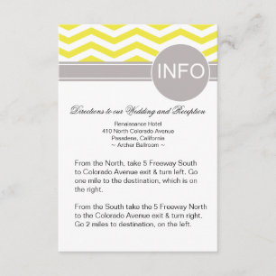 Chic Chevron Info Wedding Directions   geel Informatiekaartje