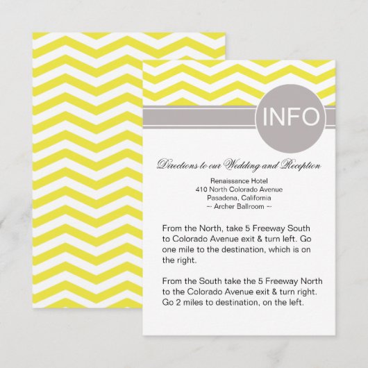 Chic Chevron Info Wedding Directions | geel Informatiekaartje (Voorkant / Achterkant)