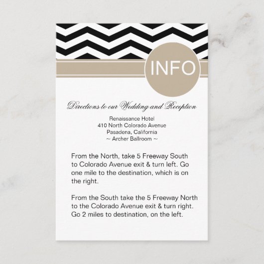 Chic Chevron Info Wedding Directions | zwart Informatiekaartje (Voorkant)