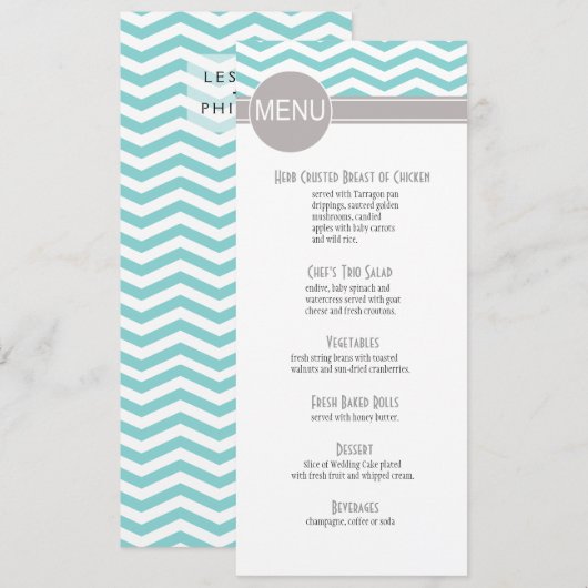 Chic Chevron menu | blauwgroen (Voorkant / Achterkant)