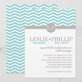 Chic Chevron Monogram | blauwgroen huwelijk Kaart (Voorkant / Achterkant)