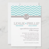 Chic Chevron Monogram | blauwgroen huwelijk Kaart (Voorkant)