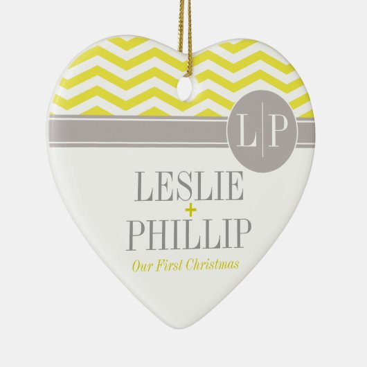 Chic Chevron Monogram | geel Keramisch Ornament (Rechts)