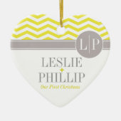 Chic Chevron Monogram | geel Keramisch Ornament (Voorkant)