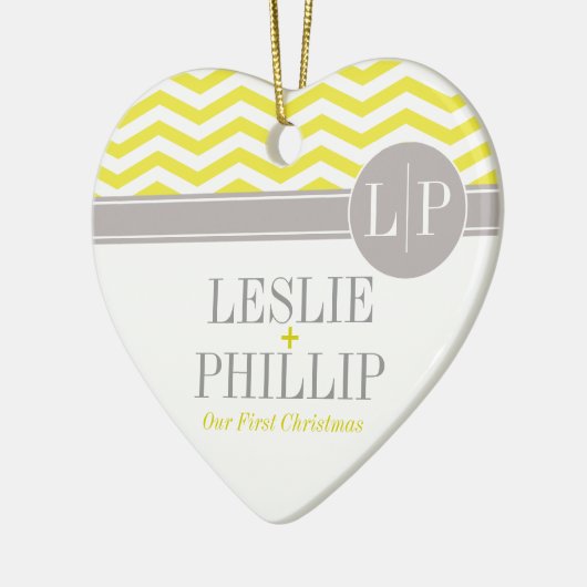 Chic Chevron Monogram | geel Keramisch Ornament (Links)