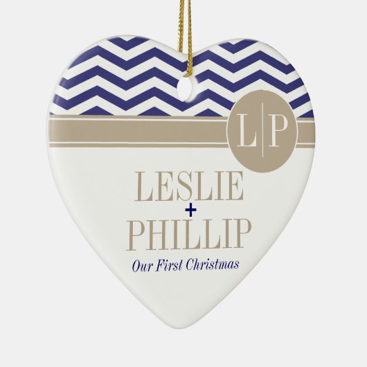 Chic Chevron Monogram | marine Keramisch Ornament (Rechts)