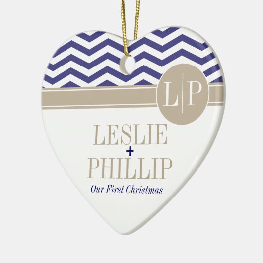 Chic Chevron Monogram | marine Keramisch Ornament (Links)