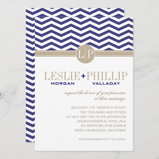 Chic Chevron Monogram | marineweddenschap Kaart (Voorkant / Achterkant)