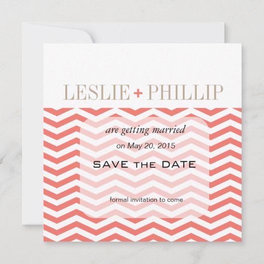 Chic Chevron Monogram sparen de Datum | koraal Save The Date (Achterkant)