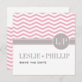 Chic Chevron Monogram sparen de Datum | Roze Save The Date (Voorkant / Achterkant)