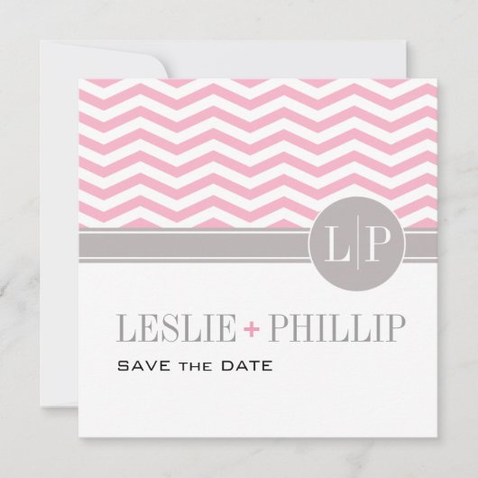 Chic Chevron Monogram sparen de Datum | Roze Save The Date (Voorkant)