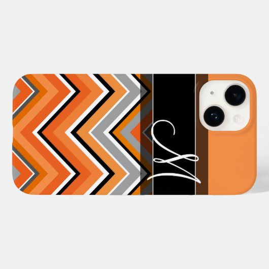 Chic Chevron Pattern Black Grey Oranje Monogram Case-Mate iPhone Case (Achterkant (horizontaal))