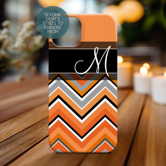 Chic Chevron Pattern Black Grey Oranje Monogram Case-Mate iPhone Case