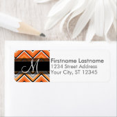 Chic Chevron Pattern Black Grey Oranje Monogram Etiket (Insitu)