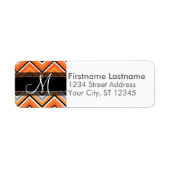 Chic Chevron Pattern Black Grey Oranje Monogram Etiket (Voorkant)