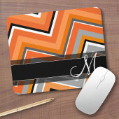 Chic Chevron Pattern Black Grey Oranje Monogram Muismat