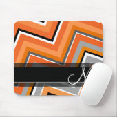 Chic Chevron Pattern Black Grey Oranje Monogram Muismat (Met muis)