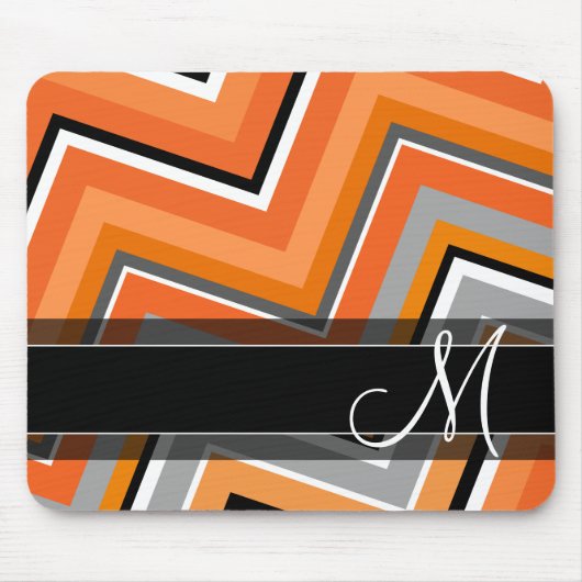 Chic Chevron Pattern Black Grey Oranje Monogram Muismat (Voorkant)