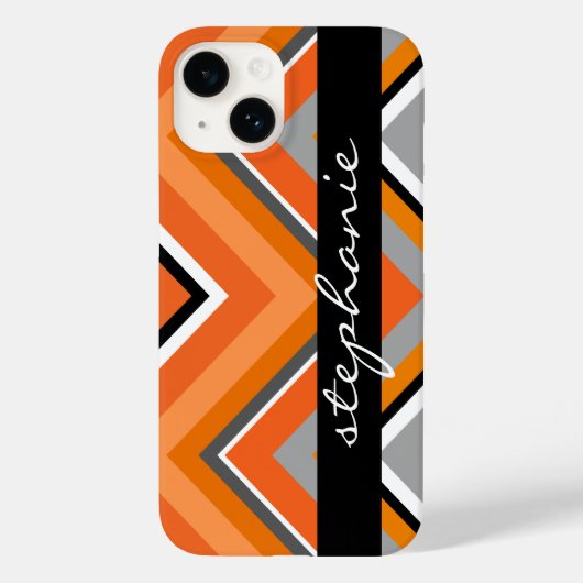 Chic Chevron Pattern Black Grey Sinaasappel met na Case-Mate iPhone Case (Achterkant)