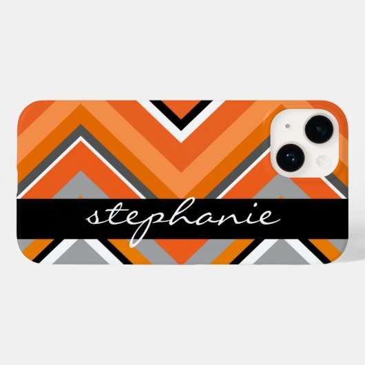Chic Chevron Pattern Black Grey Sinaasappel met na Case-Mate iPhone Case (Achterkant (horizontaal))