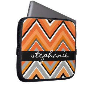 Chic Chevron Pattern Black Grey Sinaasappel met na Laptop Sleeve